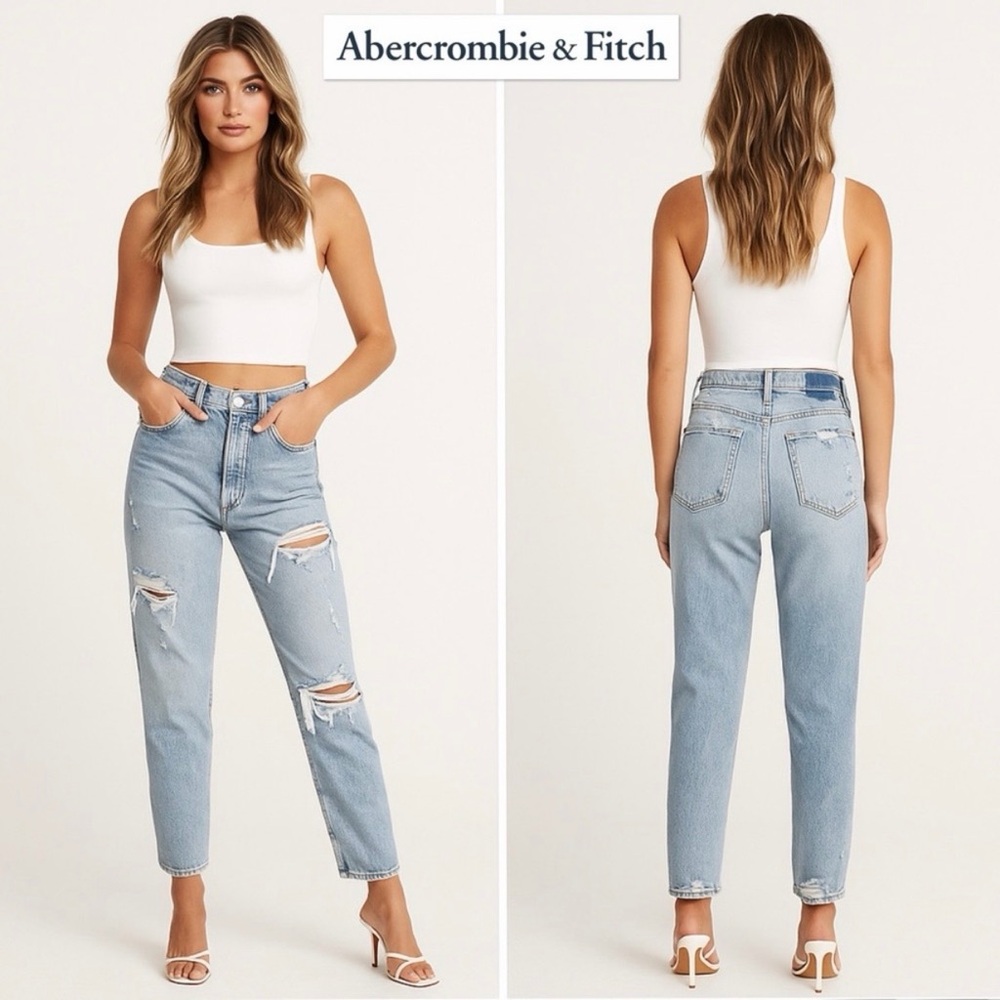 Abercrombie & Fitch Curve Love‎ Ankle Straight Distressed Jeans